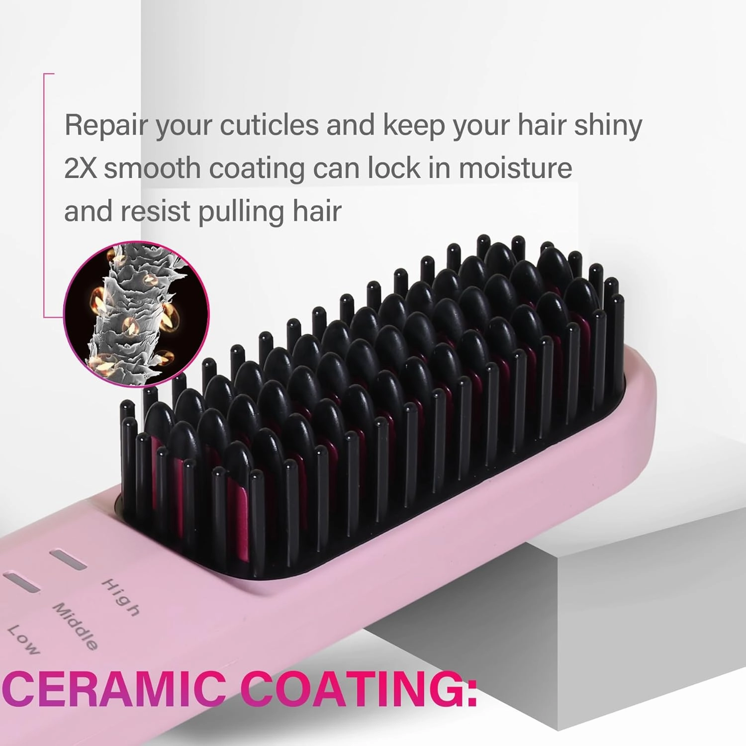 Cordless Hot Hair Brush Straightener Heat Pressing Combs Ceramic Electric Hair Straightening Comb, Anti Burn for Natural Black Hair Beard Wigs Holiday Gifts - Pink (4000mA)