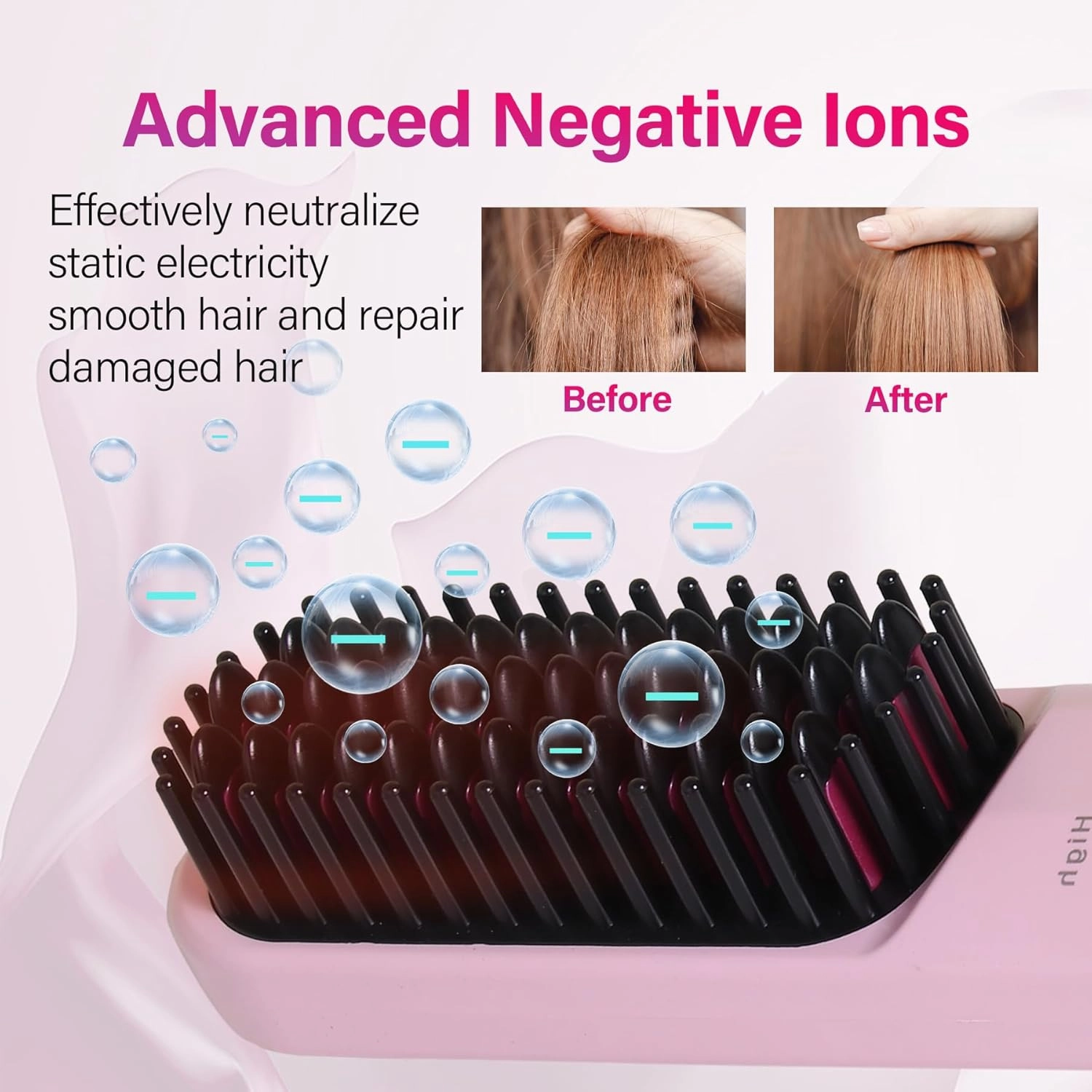 Cordless Hot Hair Brush Straightener Heat Pressing Combs Ceramic Electric Hair Straightening Comb, Anti Burn for Natural Black Hair Beard Wigs Holiday Gifts - Pink (4000mA)