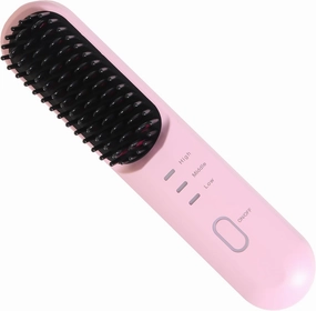 Cordless Hot Hair Brush Straightener Heat Pressing Combs Ceramic Electric Hair Straightening Comb, Anti Burn for Natural Black Hair Beard Wigs Holiday Gifts - Pink (4000mA)