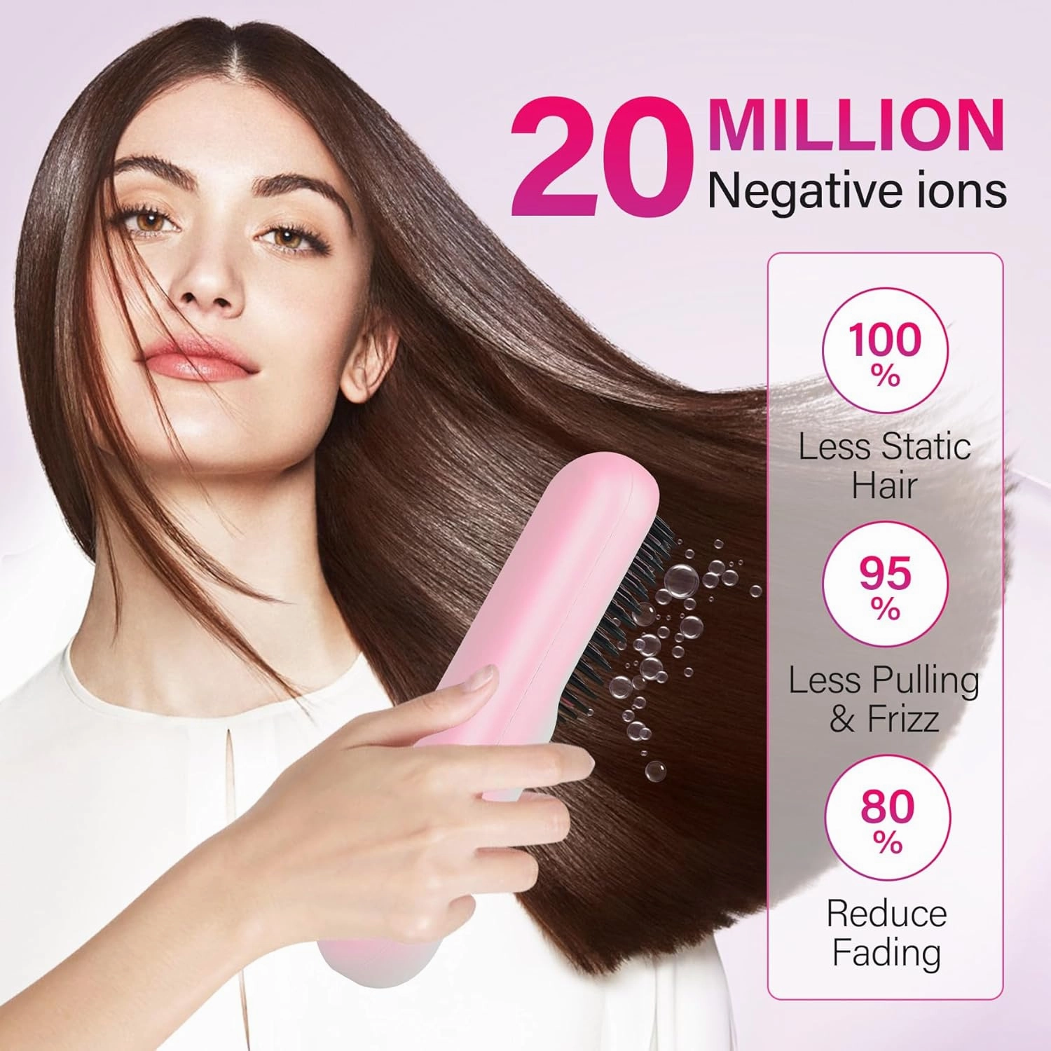 Cordless Hot Hair Brush Straightener Heat Pressing Combs Ceramic Electric Hair Straightening Comb, Anti Burn for Natural Black Hair Beard Wigs Holiday Gifts - Pink (4000mA)