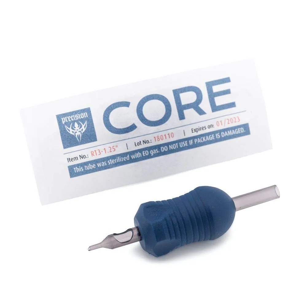 Core Disposable Tattoo Tubes and Grips, Plastic, 1.25” Contour, Box of 20, Tattoo Tips Style RT7