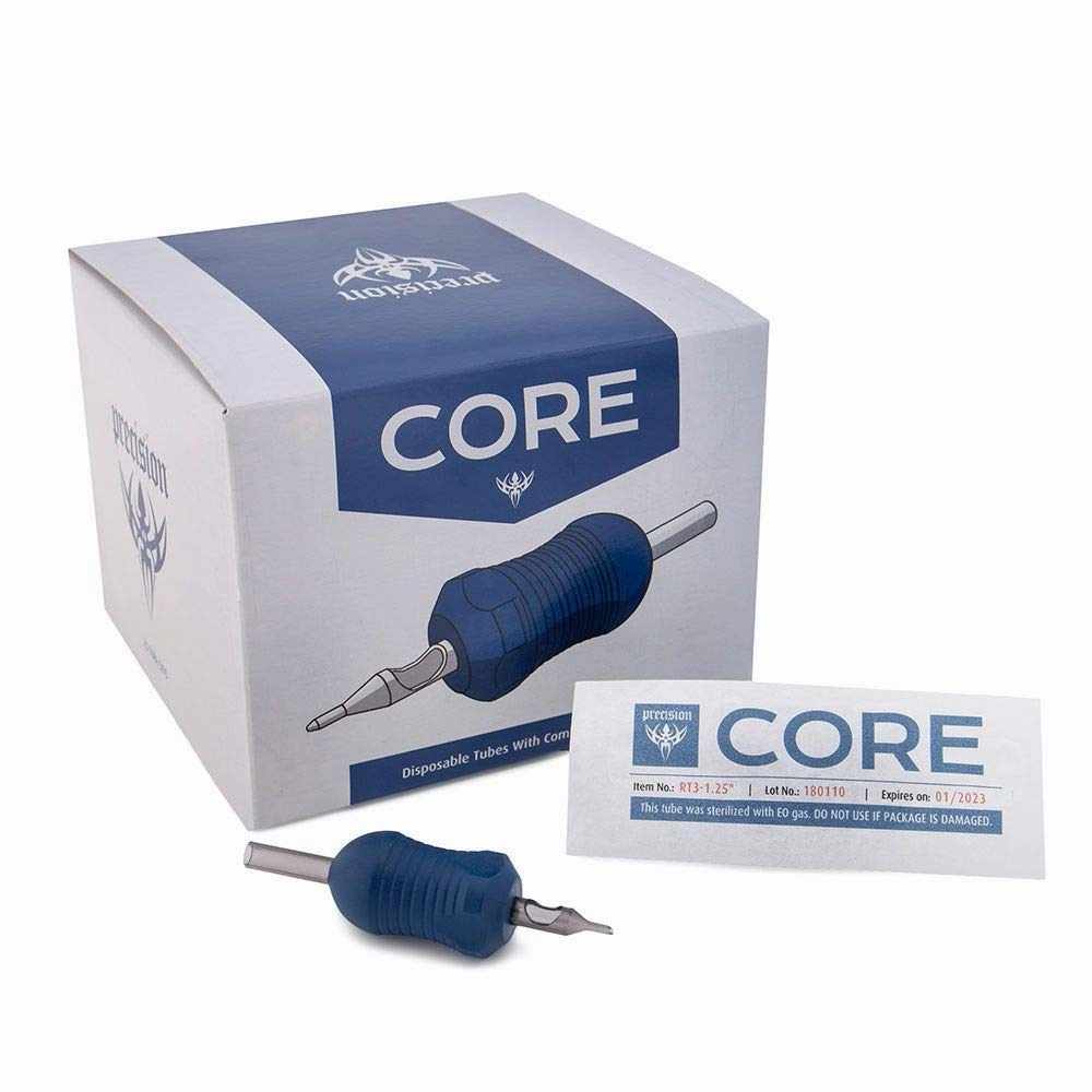Core Disposable Tattoo Tubes and Grips, Plastic, 1.25” Contour, Box of 20, Tattoo Tips Style VT5