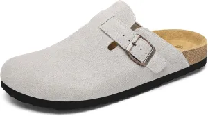 Cork Footbed Suede Clogs for Women - Memory Foam Orthopedic House Shoes with Arch Support Size 6-11