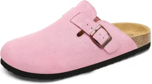 Cork Footbed Suede Clogs for Women - Memory Foam Orthopedic House Shoes with Arch Support Size 6-11