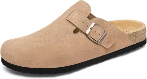Cork Footbed Suede Clogs for Women - Memory Foam Orthopedic House Shoes with Arch Support Size 6-11