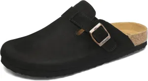 Cork Footbed Suede Clogs for Women - Memory Foam Orthopedic House Shoes with Arch Support Size 6-11