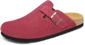 Cork Footbed Suede Clogs for Women - Memory Foam Orthopedic House Shoes with Arch Support Size 6-11