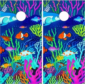 Cornhole Board Wraps Dreamy Colorful Fish Cornhole Skins for Boards,Skin Decal Vinyl Wrap for Cornhole Game Board Bag Toss (2xpcs.)