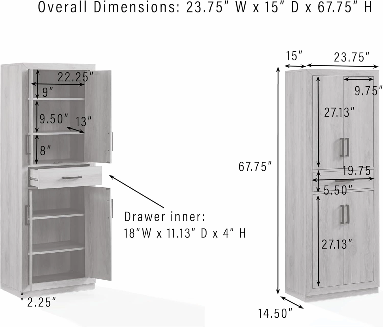 Crosley Furniture Isla Modern Kitchen Storage Pantry Cabinet with Shelves, Dining or Laundry Room, Ash