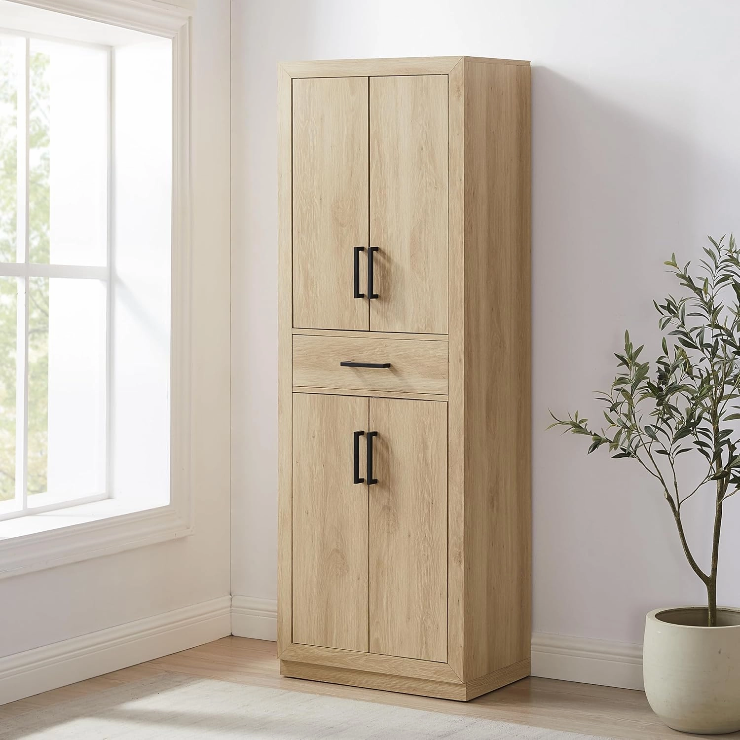 Crosley Furniture Isla Modern Kitchen Storage Pantry Cabinet with Shelves, Dining or Laundry Room, Ash