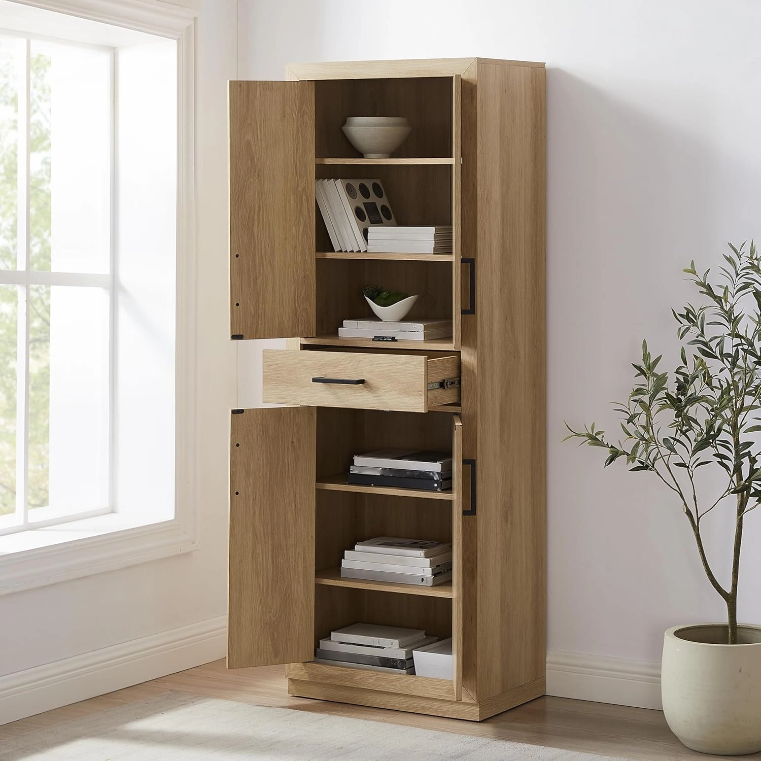 Crosley Furniture Isla Modern Kitchen Storage Pantry Cabinet with Shelves, Dining or Laundry Room, Ash