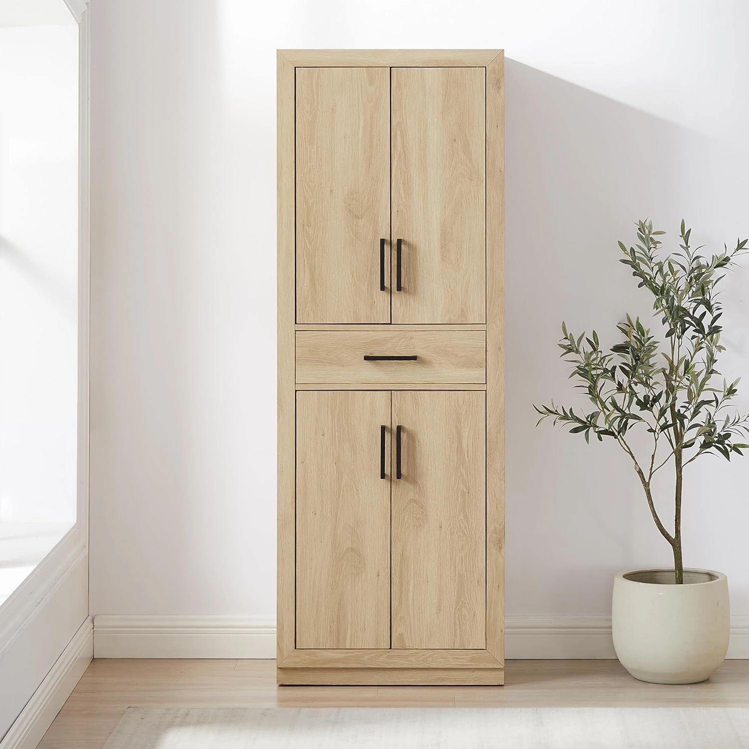 Crosley Furniture Isla Modern Kitchen Storage Pantry Cabinet with Shelves, Dining or Laundry Room, Ash