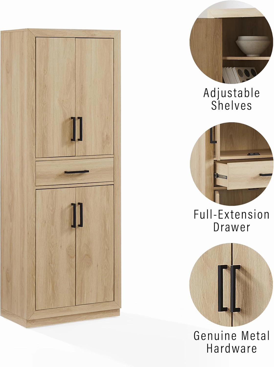 Crosley Furniture Isla Modern Kitchen Storage Pantry Cabinet with Shelves, Dining or Laundry Room, Ash