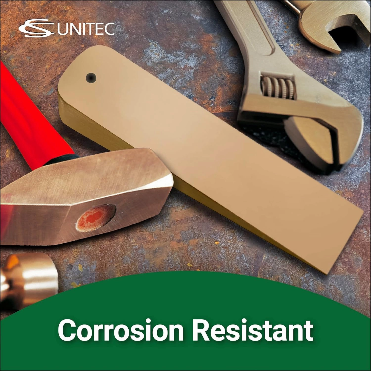 CS Unitec | Non-Sparking Aluminum Bronze Flange Wedge with Lanyard Hole | Metal Pipefitting Welding Tool | 1 in x 1-1/2 in x 8 in
