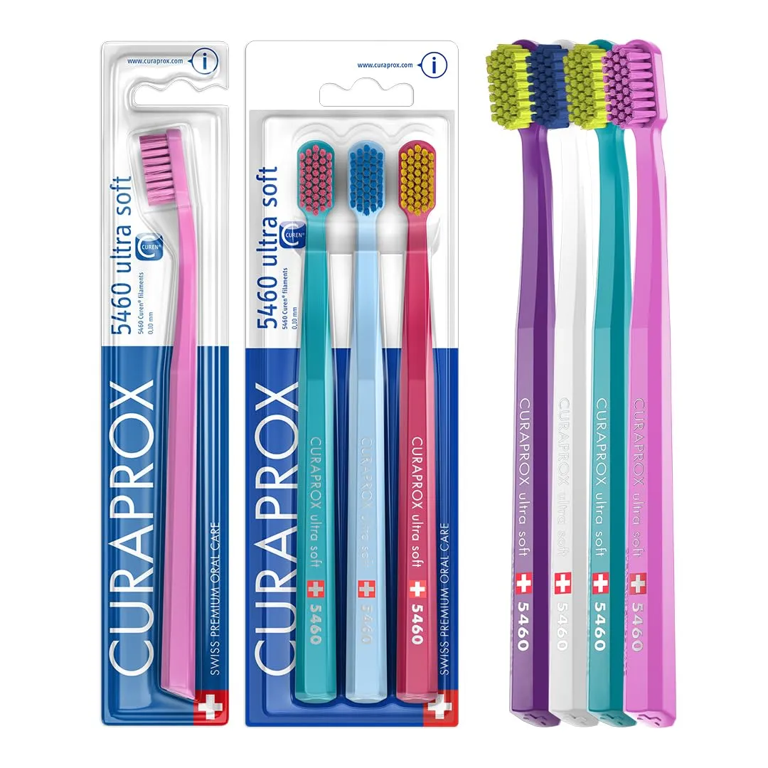 Curaprox 4 x CS 5460 Ultra Soft Adult Manual Toothbrush with 5460 Ultra Soft CUREN Bristles - 4 Pieces, Random Color