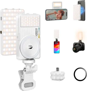 D30 Magnetic Selfie Light, 129 LED Dual-Sided Rechargeable Clip On Light, CRI 95 , 2500-9000K, Portable Phone Light for iPhone/Laptop/Camera, Lighting for Makeup/Live/Video Recroding (White)