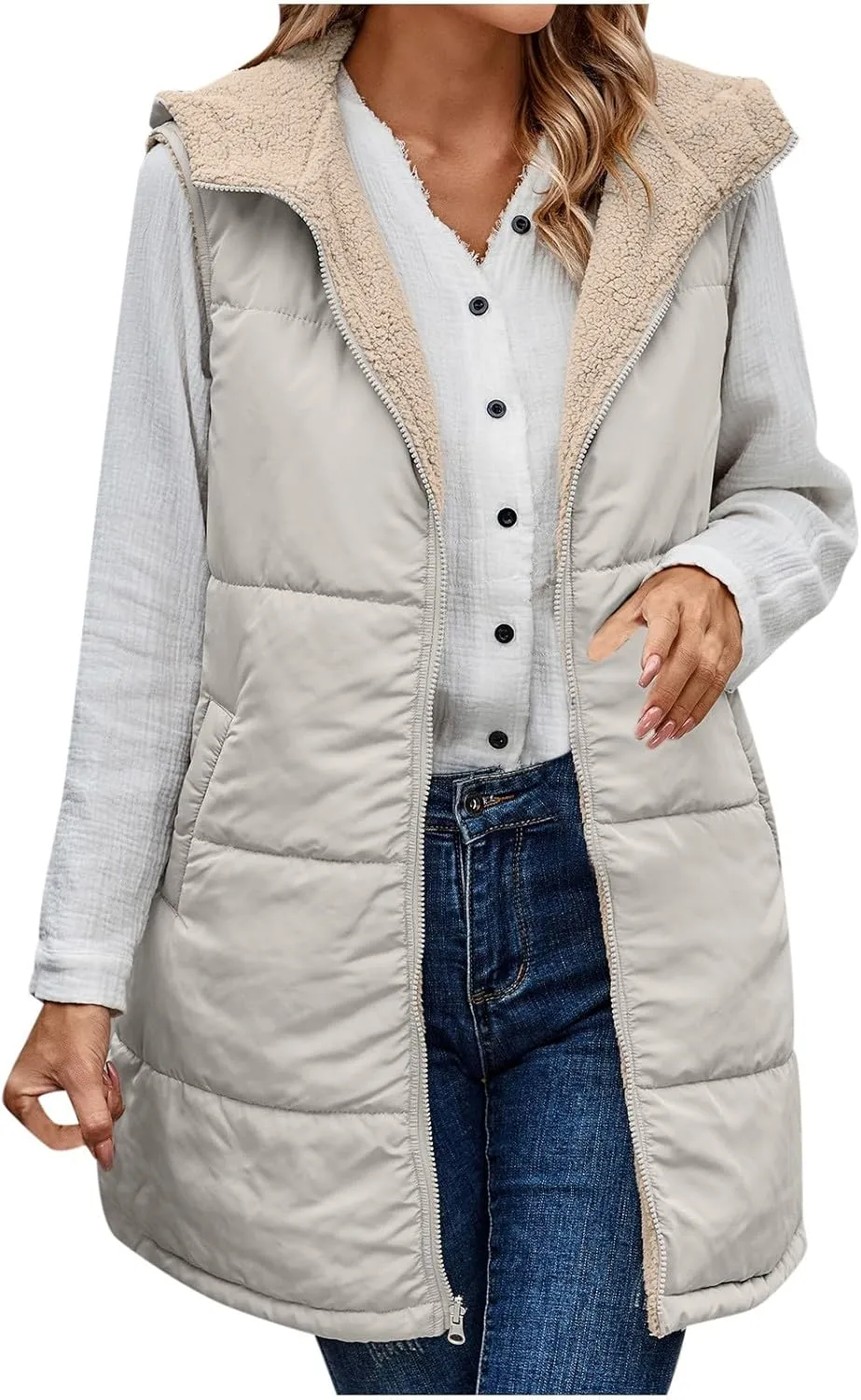 Dademeo Womens Warm Winter Coats Reversible Fleece Long Hooded Puffer Jackets Outerwear 2023 Fashion Solid Cotton Trench Coat