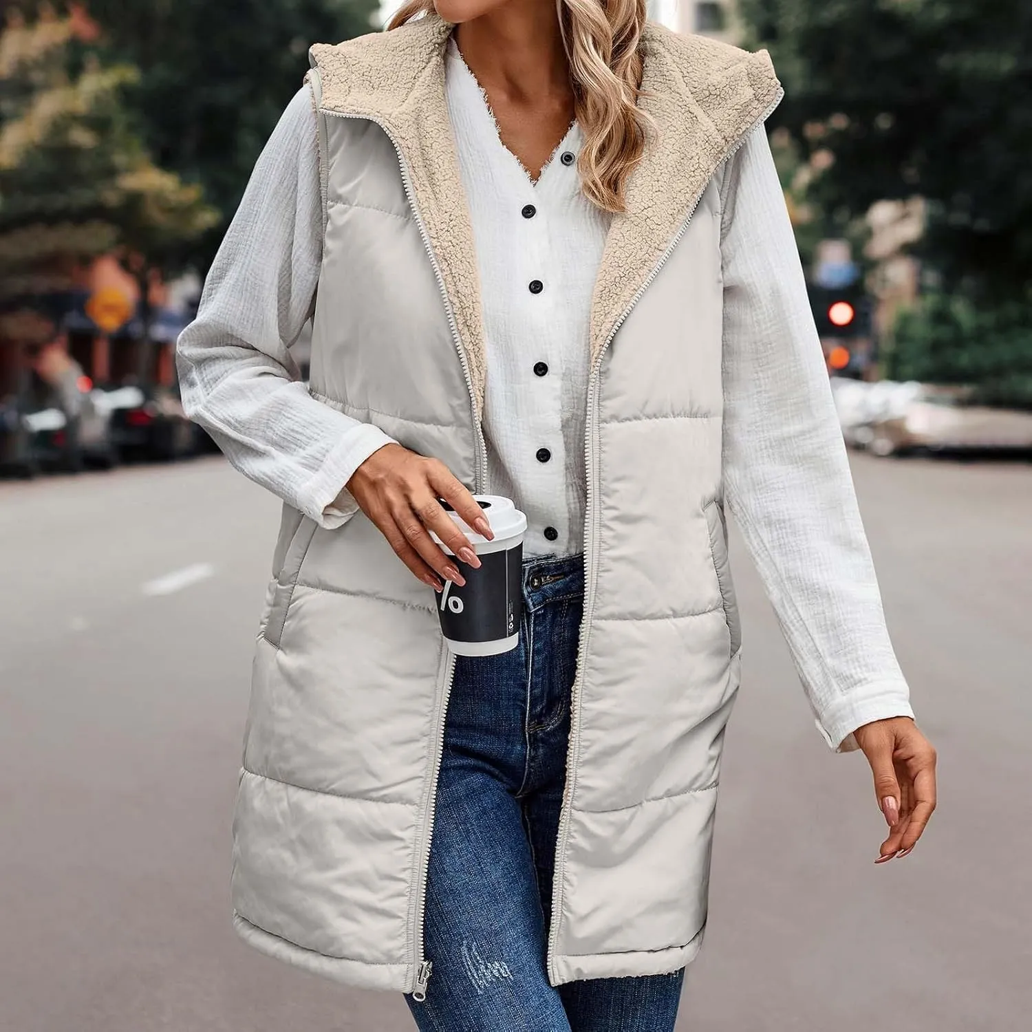 Dademeo Womens Warm Winter Coats Reversible Fleece Long Hooded Puffer Jackets Outerwear 2023 Fashion Solid Cotton Trench Coat