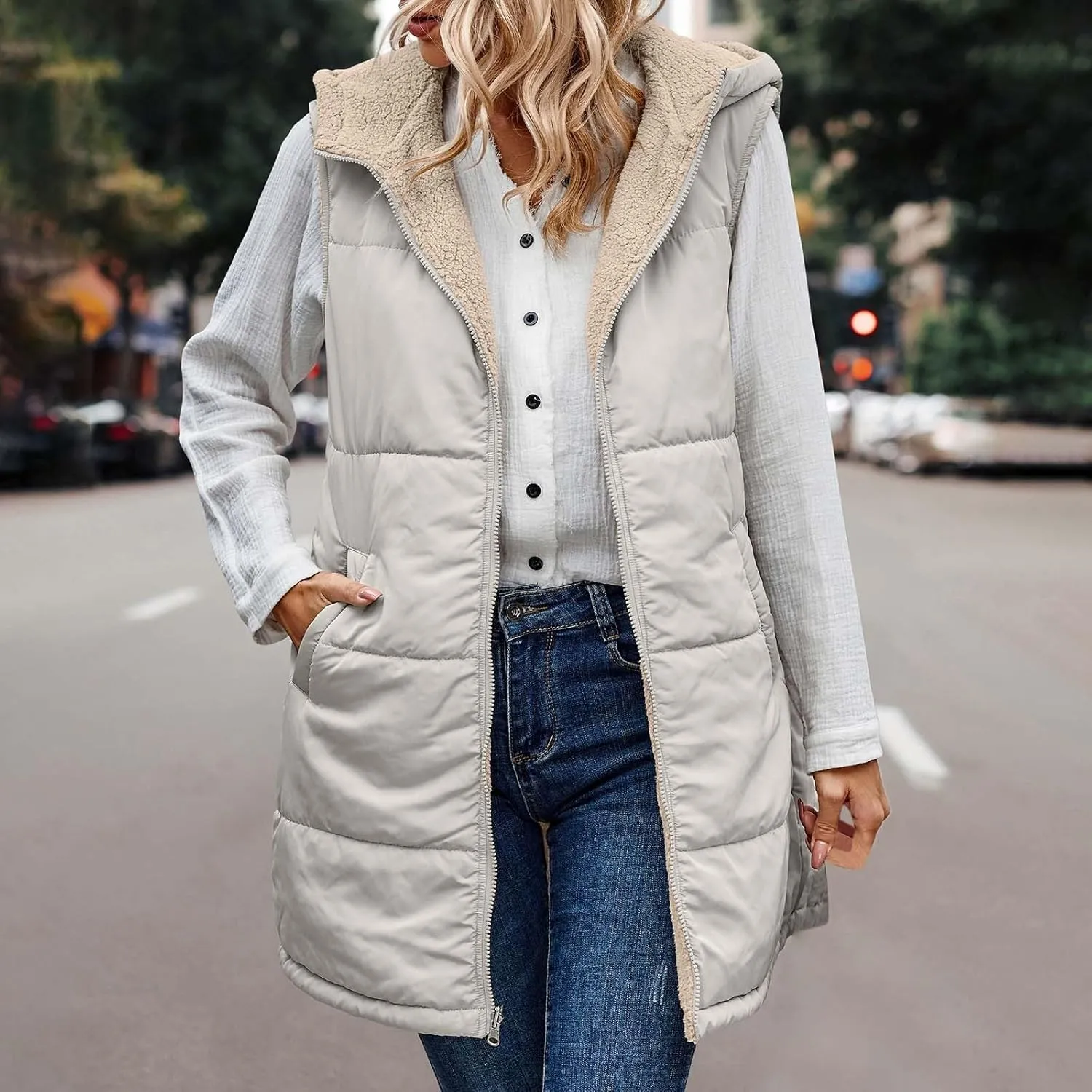 Dademeo Womens Warm Winter Coats Reversible Fleece Long Hooded Puffer Jackets Outerwear 2023 Fashion Solid Cotton Trench Coat