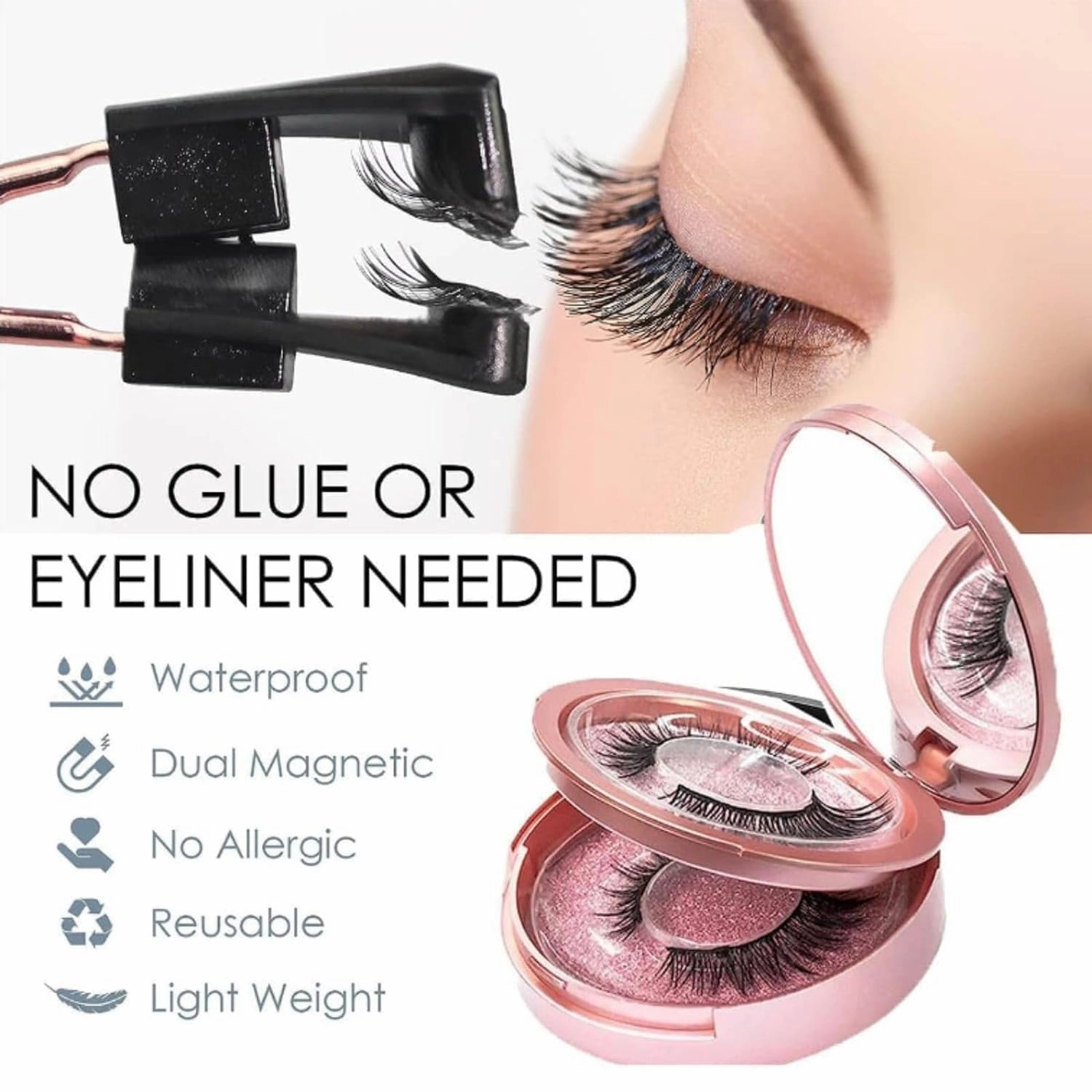 Dalarey Magnetic Lashes with Applicator Magnetic Eyelashes Natural Look Clear Band Wispy Reusable Magnetic Eyelashes No Glue Needed Magnetic Lashes Without Eyeliner False Eyelashes (3pcs)