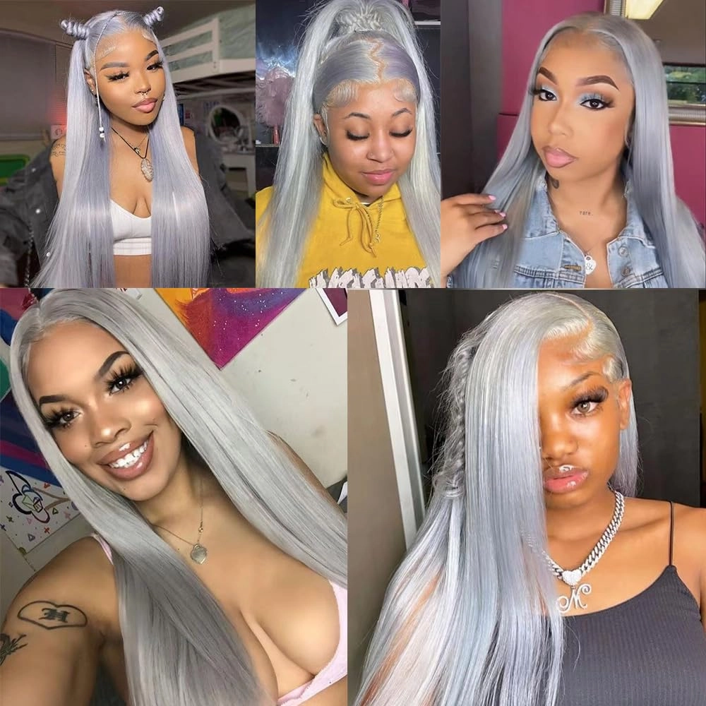 DARKPIG13x6 HD Glueless Lace Frontal Wigs Pre-Plucked, Grey Glueless Synthetic Lace Front Wig Similar Human Hair,Heat Resistant Fiber Hair Wig for Fashion Women 24inch