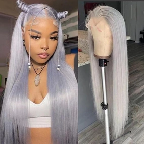 DARKPIG13x6 HD Glueless Lace Frontal Wigs Pre-Plucked, Grey Glueless Synthetic Lace Front Wig Similar Human Hair,Heat Resistant Fiber Hair Wig for Fashion Women 24inch
