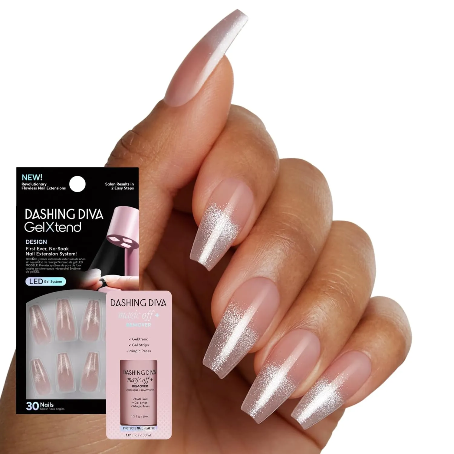 Dashing Diva GelXtend Design & Removal Kit - Nail Tips & Magic Off  Remover - Acrylic Nails with LED Glue - Lasts Up to 14 Days - Press On Remover with Niacinamide and Castor Oil - Lilac Kisses