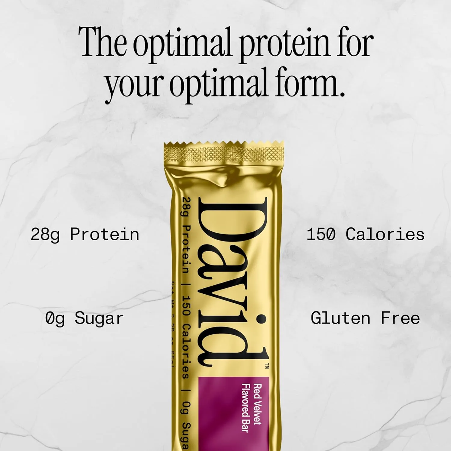 David High Protein Bars No Sugar - Sugar Free Protein Bars, Low Carb, Gluten Free - 28g of Protein, 150 Calories - David Bar On-The-Go Snack - Red Velvet, Pack of 12