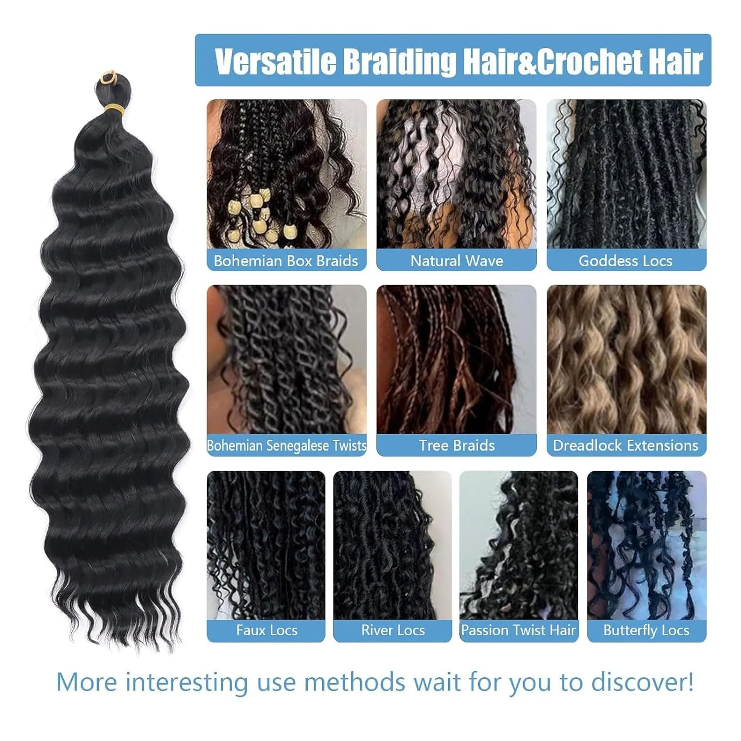 Deep Wave Crochet Hair Black Synthetic Water Wave Crochet Hair for Goddess 22Inch 3 Packs Wet and Wavy Braiding Hair Pre Stretched
