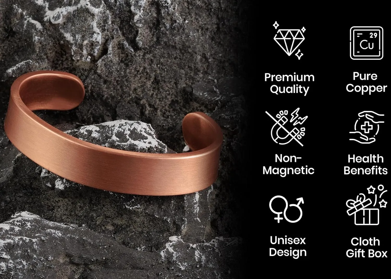 DEMMEX 3mm Thick Copper Bracelet for Men & Women – 100% Pure Solid Turkish Copper Cuff Bangle, Heavy-Gauge & Uncoated, Non-Magnetic – 1/8" Thickness, Thickest of Its Kind
