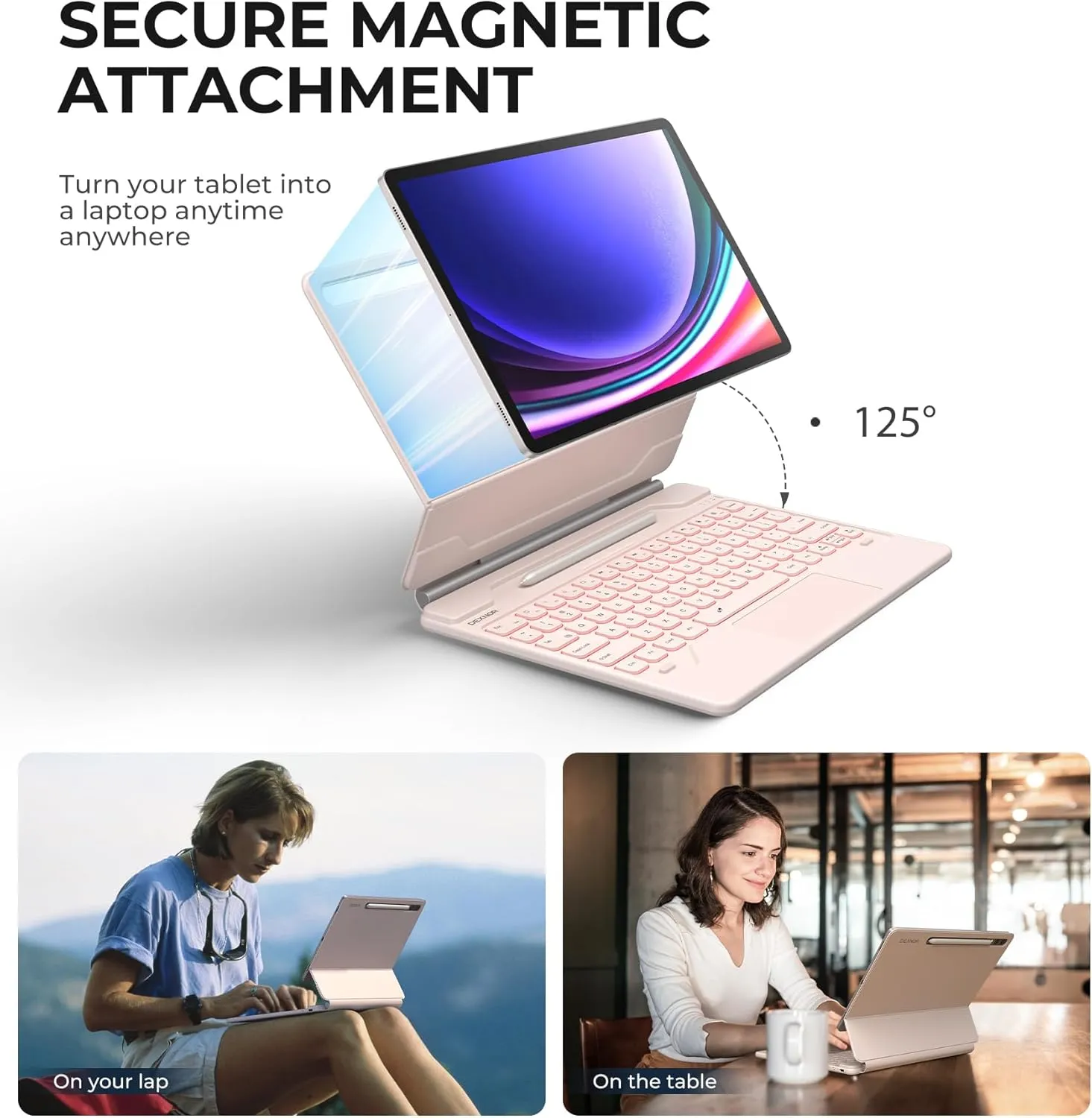 Dexnor for Samsung Galaxy Tab S10  Plus/S9  Plus/S9 FE  Plus/S8  Plus/S7  Plus/S7 FE Case with Keyboard 12.4" Floating Cantilever Magnetic Stand Multi-Touch Trackpad Backlit S Pen Holder - Pink