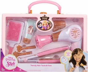 Disney Princess Style Collection Girls Trendy Hair Pretend Play Styling Tools with Sound & Storage Tote for On-the-Go!