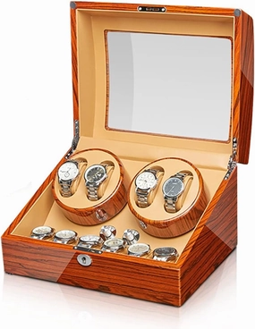 Display Box Automatic Watch Winder for Men' s and Women' s Watch with Quiet Mabuchi Motor and Flexible Watch Pillow 4 Rotation Mode Setting Wood Shell Piano Finish