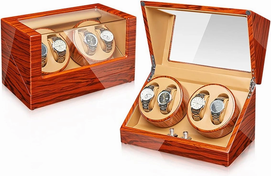 Display Box Automatic Watch Winder for Men' s and Women' s Watch with Quiet Mabuchi Motor and Flexible Watch Pillow 4 Rotation Mode Setting Wood Shell Piano Finish