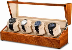 Display Box Automatic Wood Watch Winder for 4 Storages with Soft Flexible Watch Pillow Quiet(Black)