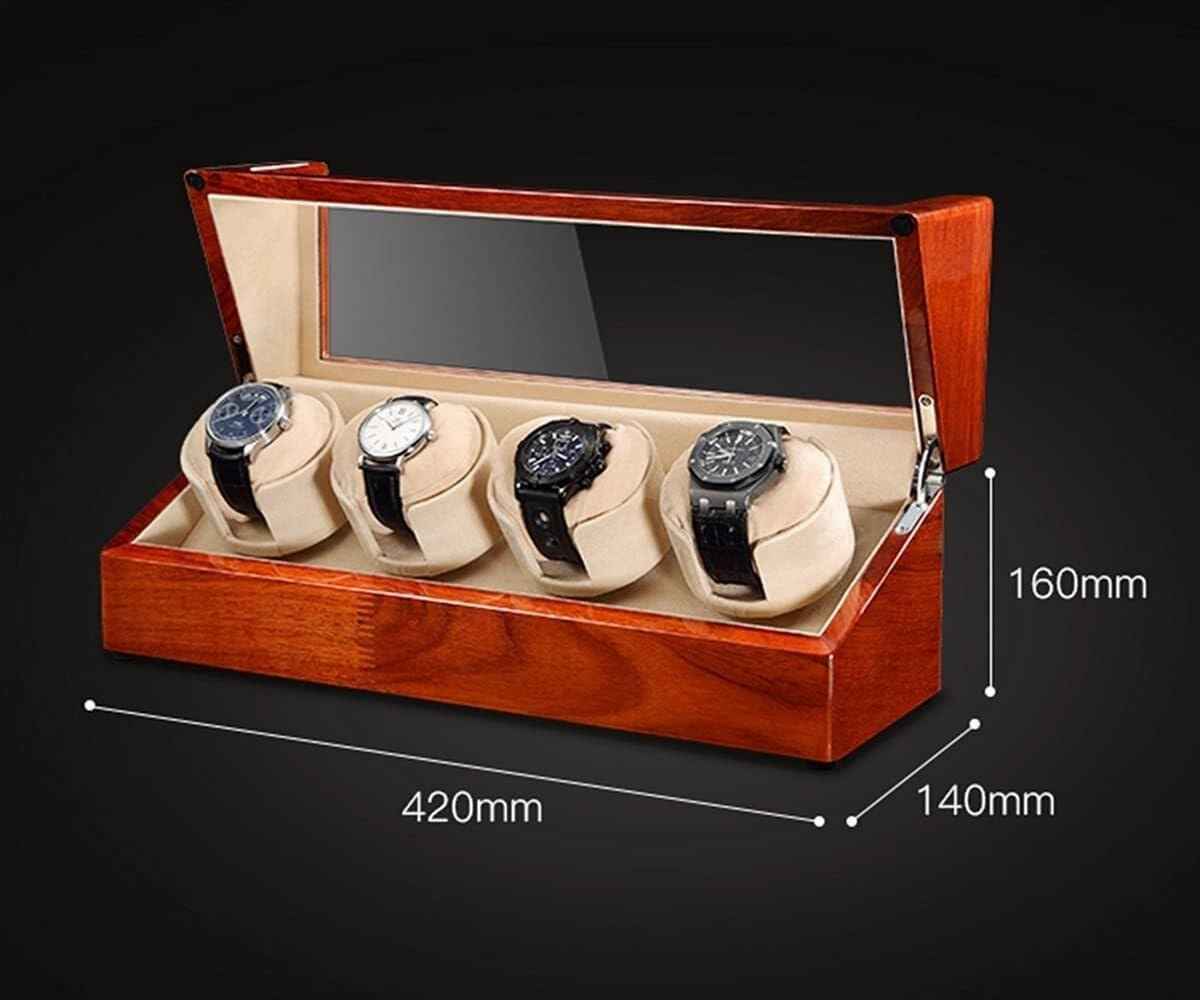Display Box Automatic Wood Watch Winder for 4 Storages with Soft Flexible Watch Pillow Quiet(Black)