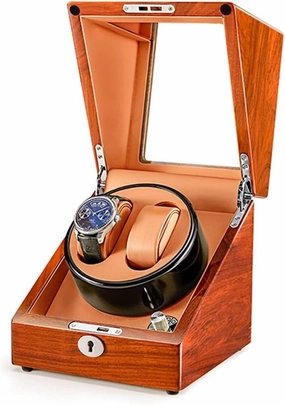 Display Box Solid Wood Watch Winder for 2 0/2 3 Automatic Watches, with Super Quiet, 4 Rotation Mode Setting, Fit Lady and Man Watches(Rosewood brown,2 0)