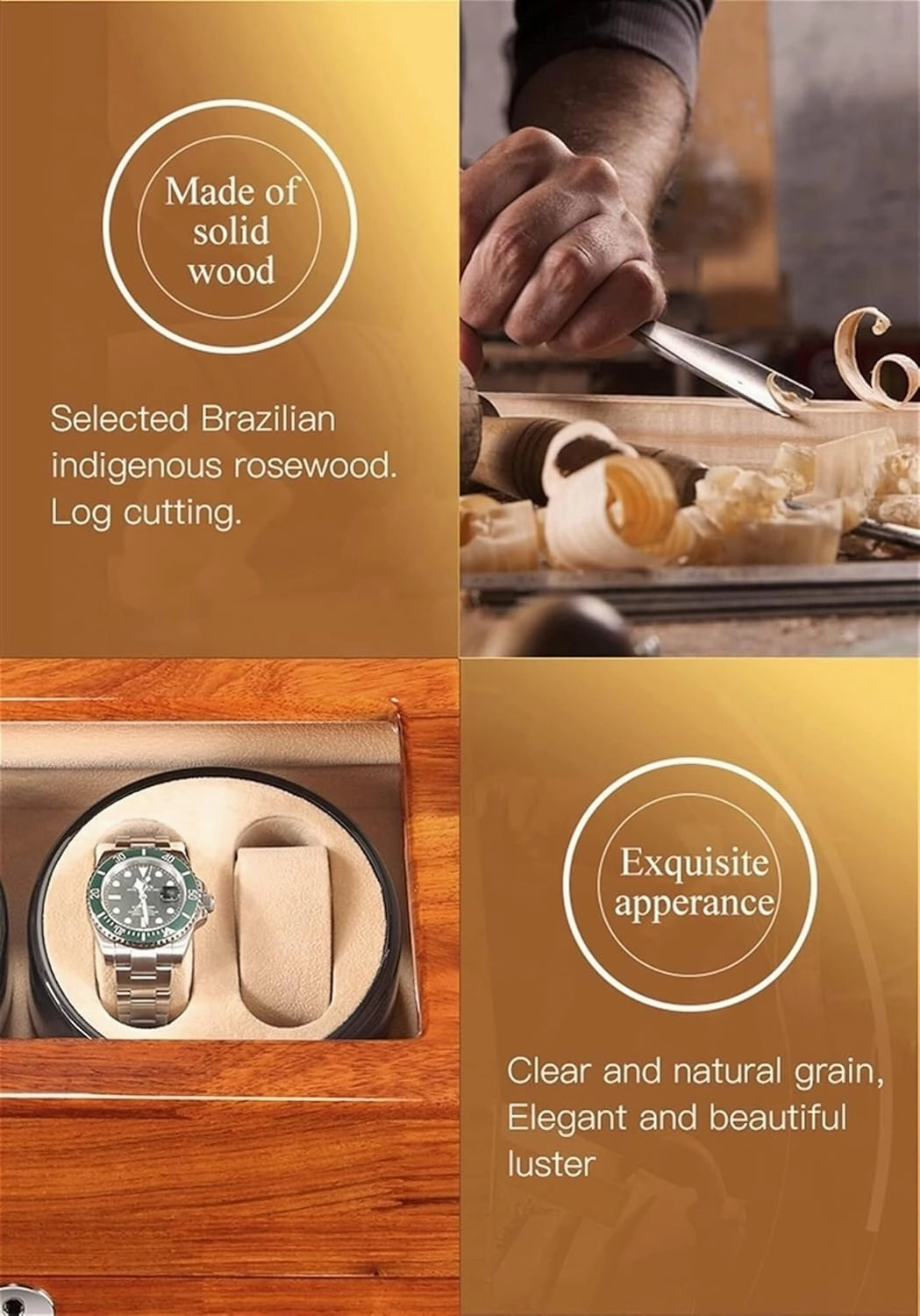 Display Box Solid Wood Watch Winder for 2 0/2 3 Automatic Watches, with Super Quiet, 4 Rotation Mode Setting, Fit Lady and Man Watches(Rosewood white,2 0)