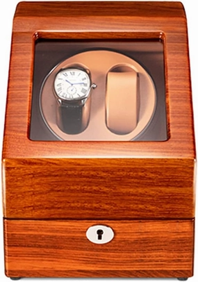 Display Box Watch Winder for 2 Automatic Watches, with Extra 3 Watch Storages, Natural Solid Wood Shell Piano Finish, Silent, Flexible Watch Pillow