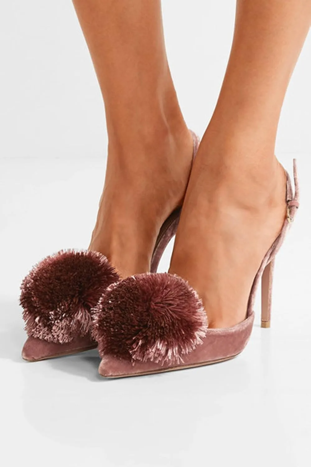 Divanne Pumps for Women,Puff Pompom High Heels Pointed Toe Slingback Pumps Stiletto Heel Sandals Evening Party Wedding Shoes