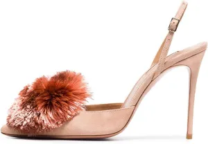 Divanne Pumps for Women,Puff Pompom High Heels Pointed Toe Slingback Pumps Stiletto Heel Sandals Evening Party Wedding Shoes