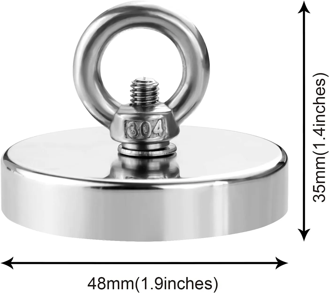DIYMAG 2Pack 270 lbs(123 KG) Pulling Force Powerful Fishing Magnets,with Countersunk Hole Eyebolt, Diameter 1.88 inch(48 mm), for Retrieving in River and Magnetic Fishing