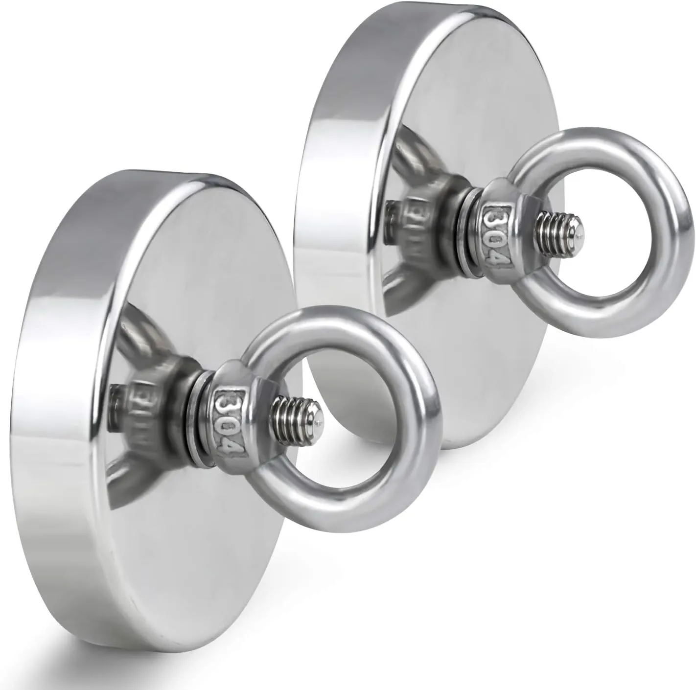 DIYMAG 2Pack 270 lbs(123 KG) Pulling Force Powerful Fishing Magnets,with Countersunk Hole Eyebolt, Diameter 1.88 inch(48 mm), for Retrieving in River and Magnetic Fishing