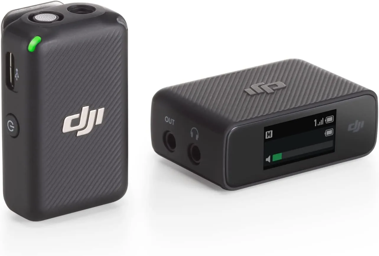 DJI Mic (1 TX   1 RX), Wireless Lavalier Microphone, 250m (820 ft.) Range, Compact and Ultra-Light, 14-Hour Recording, Wireless Microphones for PC, iPhone, Android, Cameras, Vlogs, Live Stream