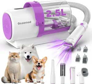 Dog Grooming Vacuum Kit, 2.5L Dust Cup Pet Grooming with Clippers for Dogs Cats Hair Shedding Brush at Home Purple