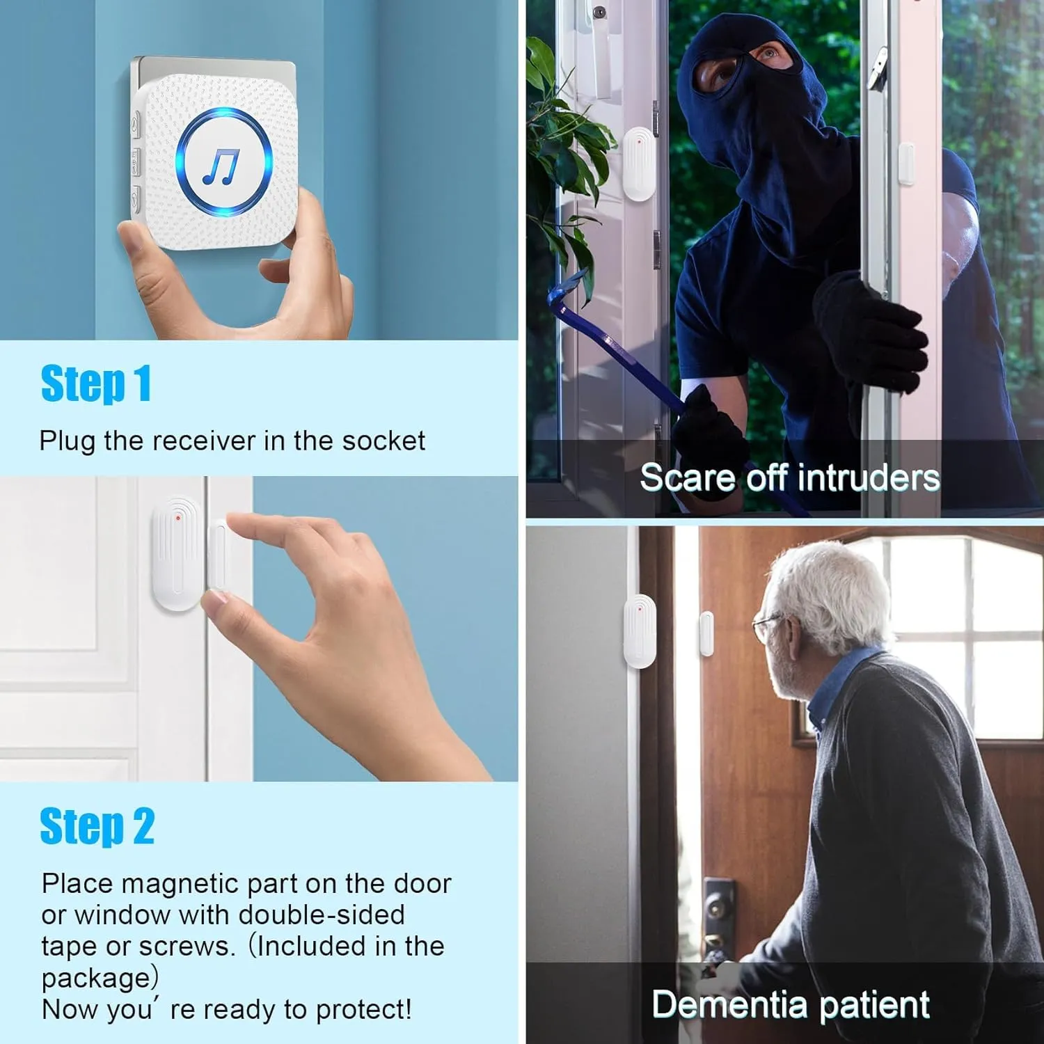Door Chime,SanJie Wireless Door Sensor Chime When Door Opens,Door Entry Alarm Chime for Business/Home/Kids,500 FT Range,26 Chimes 5 Adjustable Volume Door Ringer Alert 2 Sensors   1 Receivers
