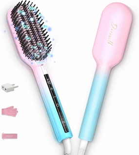 DORISILK Ionic Hair Straightener Brush, 470℉High Temp Heated Straightening Brush for Women Thin Thick Hair, Dual Voltage Hot Straightening Comb Electric, Professional Salon Results Smooth Frizz-Free