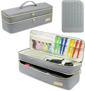 Double-layer Hair Tools Travel Bag and Heat Resistant Mat for Revlon One-Step Hair Dryer, Volumizer, Styler, Flat Irons, Straighteners, Curling Iron, and Haircare Accessories (Gray)