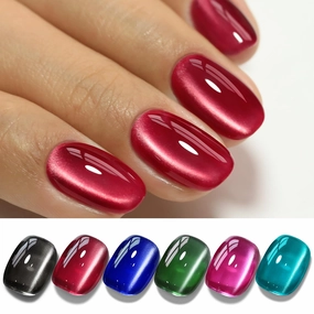Double Rhythm 6 Colors Cat Eye Gel Polish Set Shimmer Glitter with Magnet Holographic Reflective Magnetic UV Polish Art Kit (6-Kit 41)