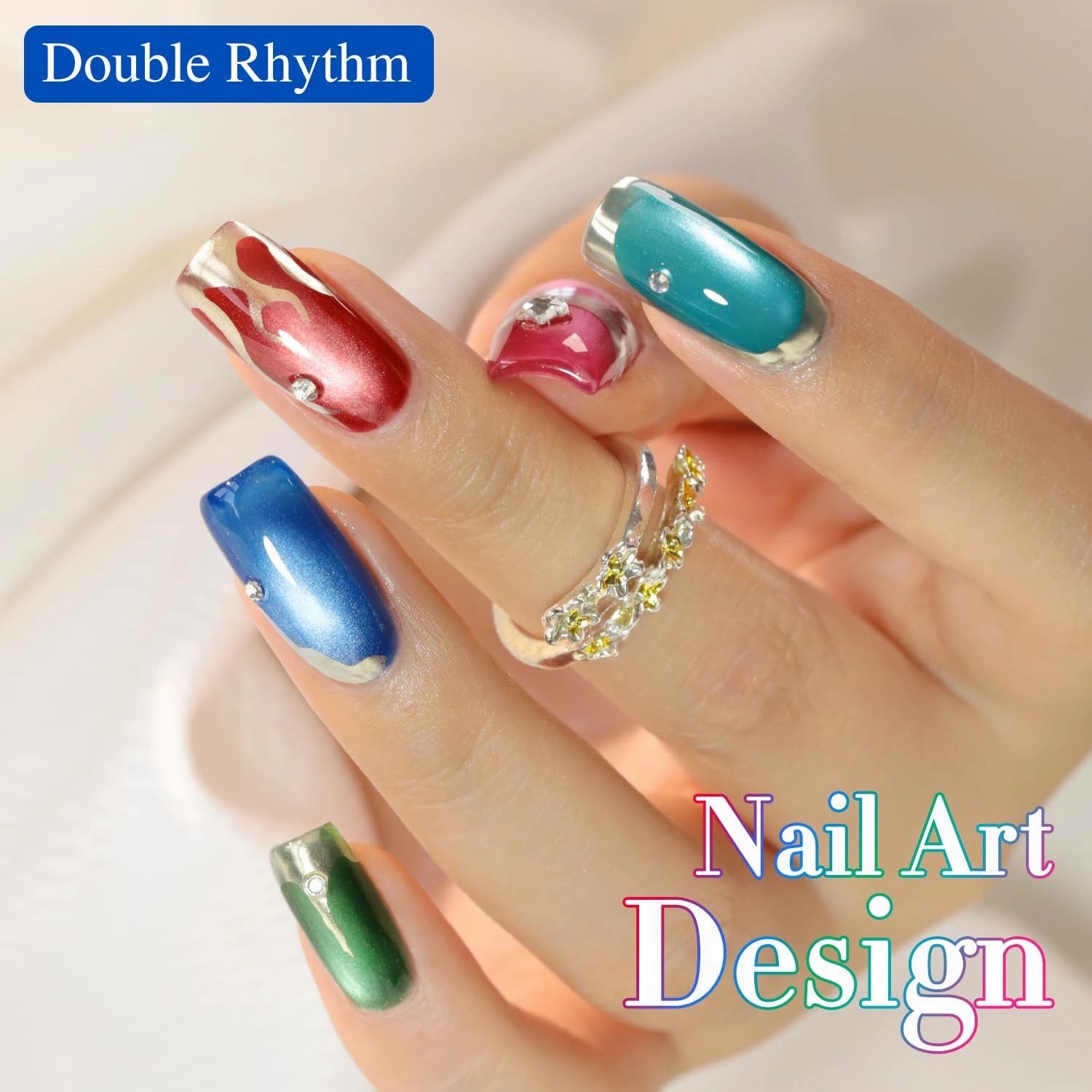 Double Rhythm 6 Colors Cat Eye Gel Polish Set Shimmer Glitter with Magnet Holographic Reflective Magnetic UV Polish Art Kit (6-Kit 41)
